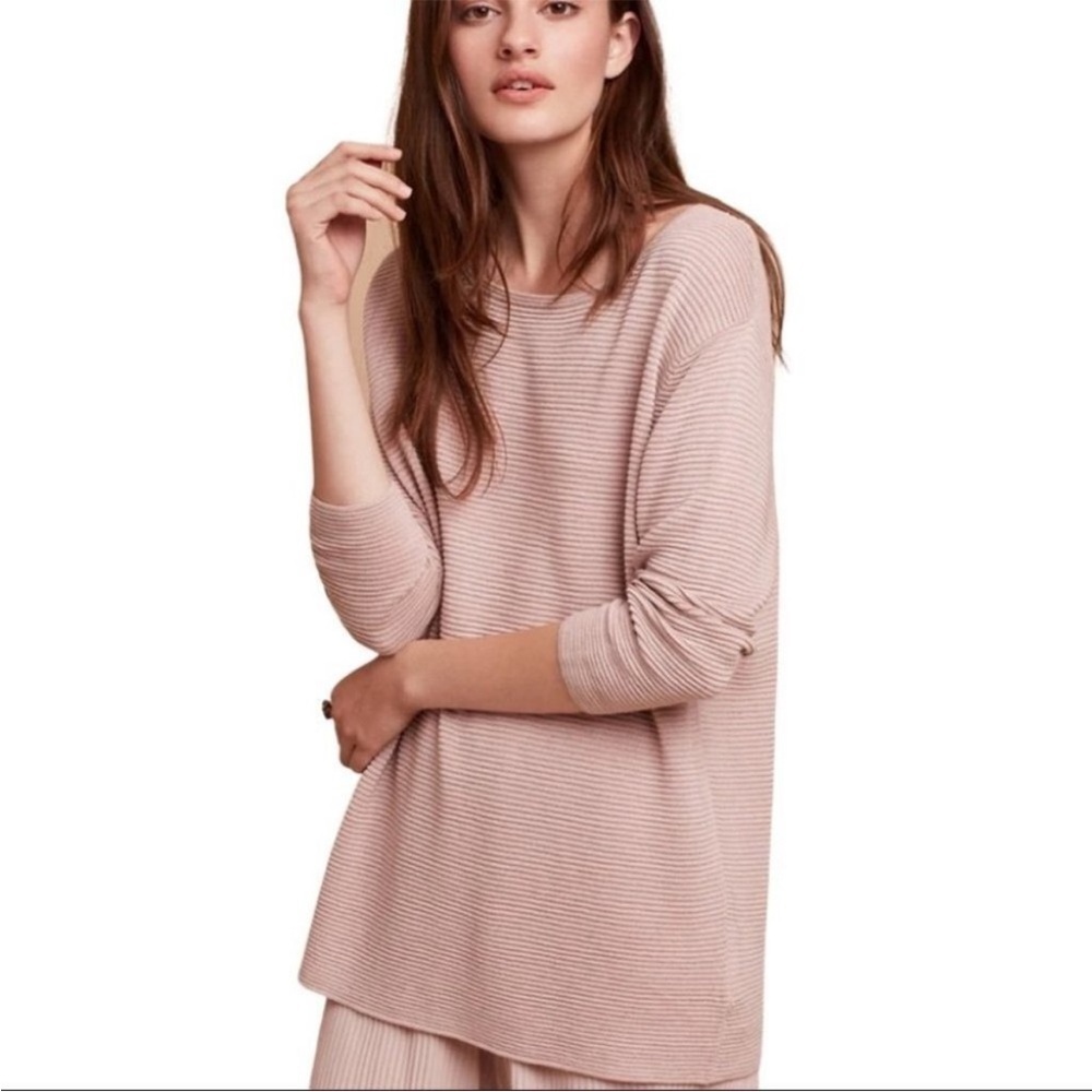 Wilfred Blush Silk Cashmere Blend Lightweight Crewneck Tight Knit Sweater